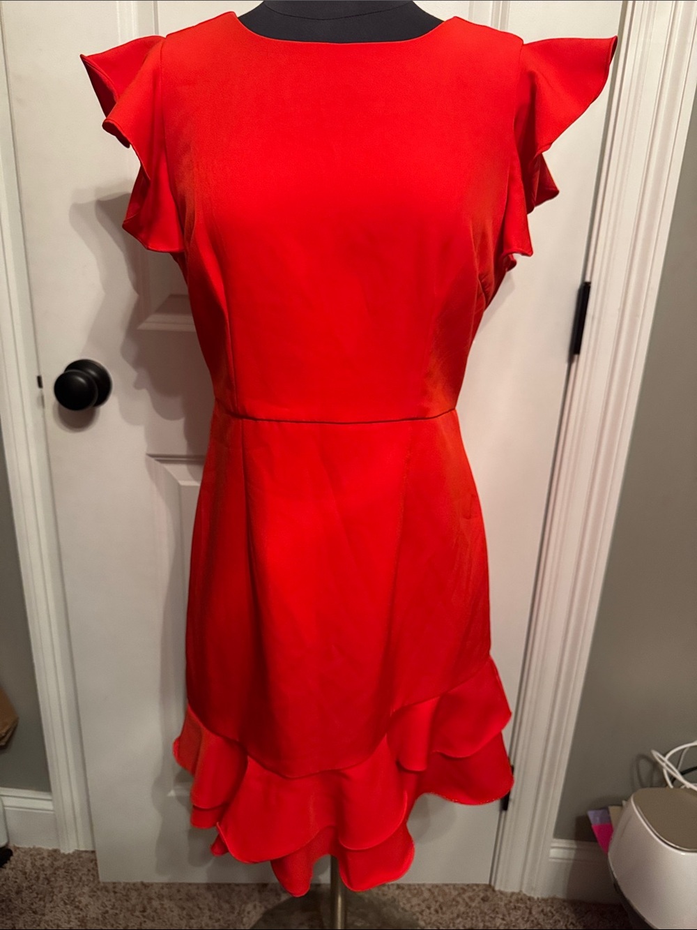 TCEC Red Ruffle Flutter-Sleeve Mini Dress